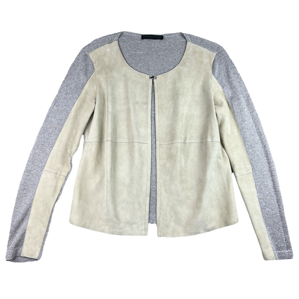 Fabiana Filippi Beige‎ Suede Goat Leather Knit Sleeve Jacket Shawl Size M Luxury